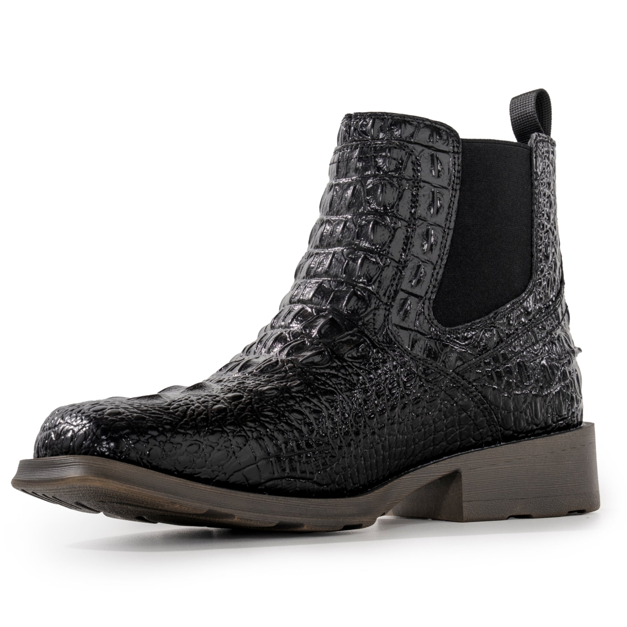 WINBIRD Cowboy Boots for Men Square Toe Faux Crocodile Western Chelsea Boots Slip on Ankle Boots Casual Mens Dress Shoes