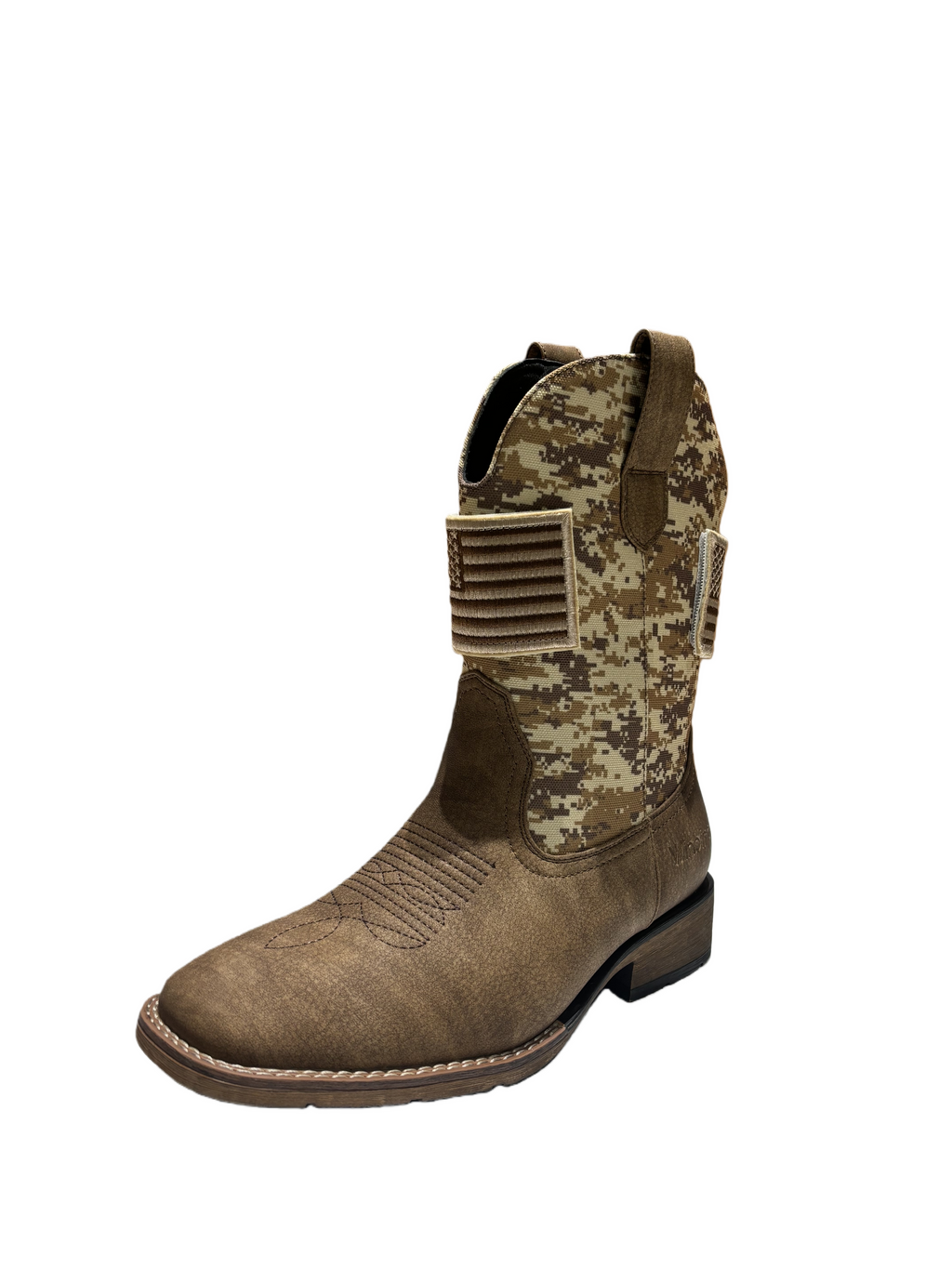 Winbird Cowboy Boots For Men - Square Toe Western Mens Slip on Patriot Boots with National Flag Patch, Slip Resistant Classic Pull On Short Country Chunky Heel Boot