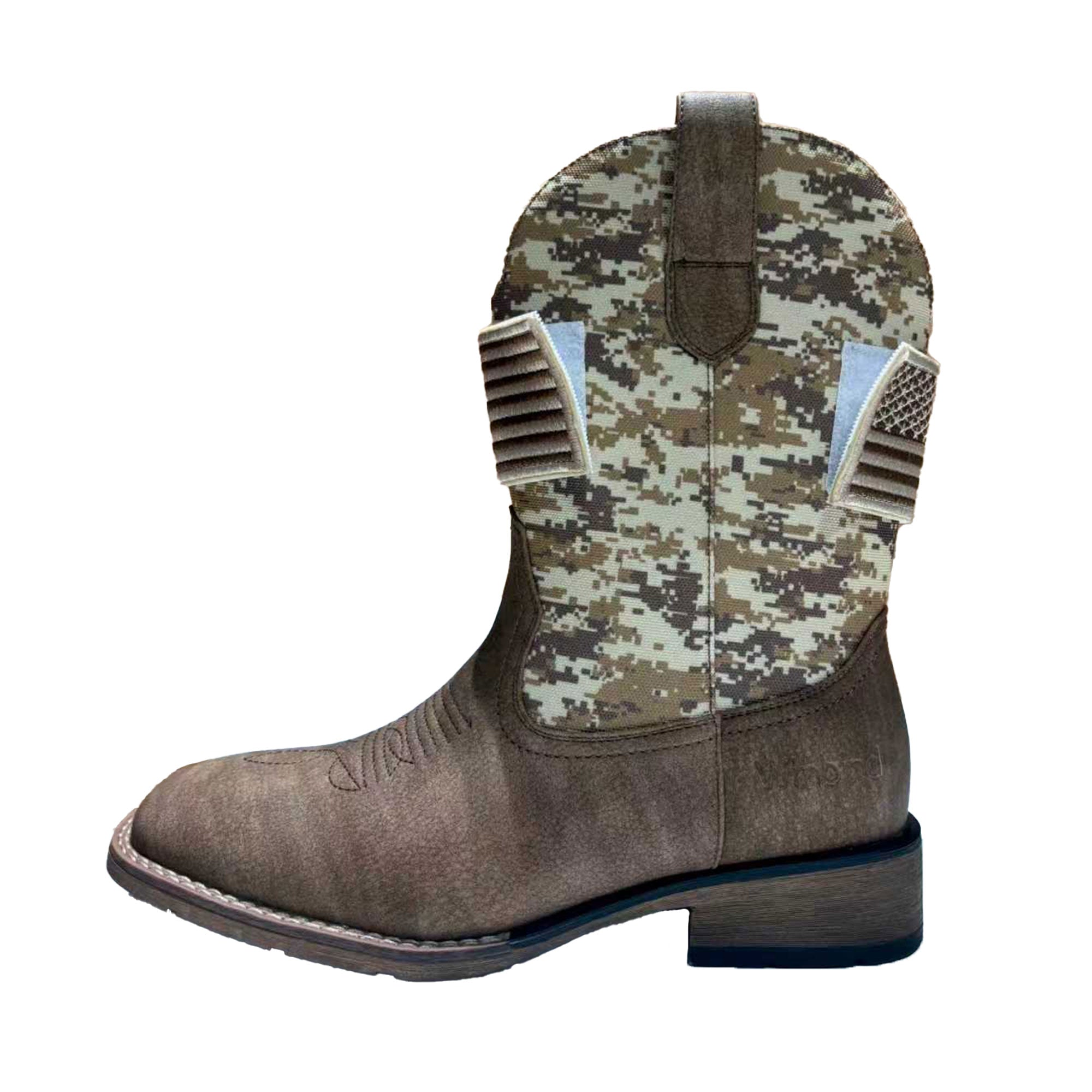 Winbird Cowboy Boots For Men - Square Toe Western Mens Slip on Patriot Boots with National Flag Patch, Slip Resistant Classic Pull On Short Country Chunky Heel Boot