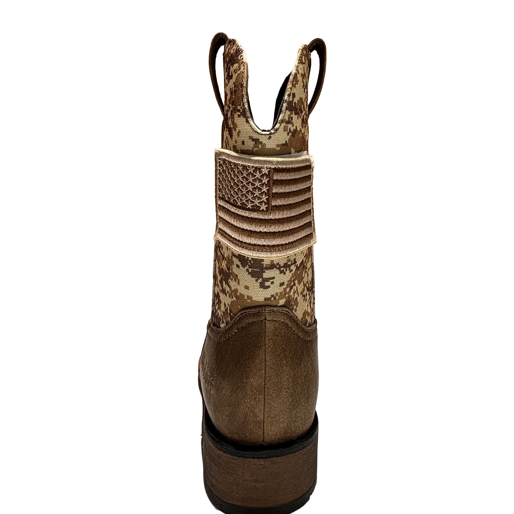 Winbird Cowboy Boots For Men - Square Toe Western Mens Slip on Patriot Boots with National Flag Patch, Slip Resistant Classic Pull On Short Country Chunky Heel Boot