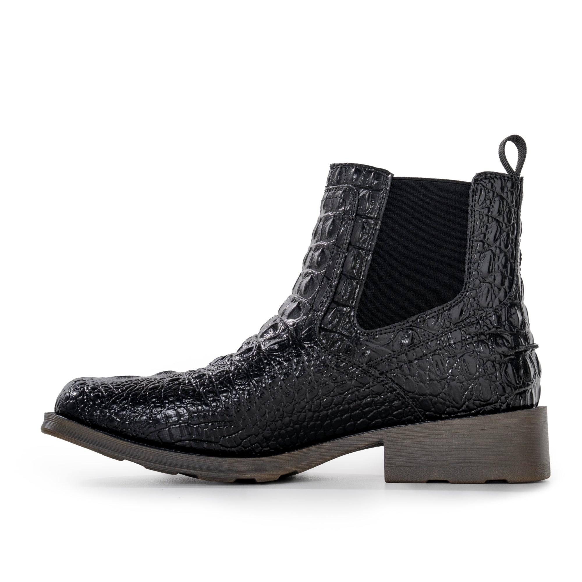 WINBIRD Cowboy Boots for Men Square Toe Faux Crocodile Western Chelsea Boots Slip on Ankle Boots Casual Mens Dress Shoes