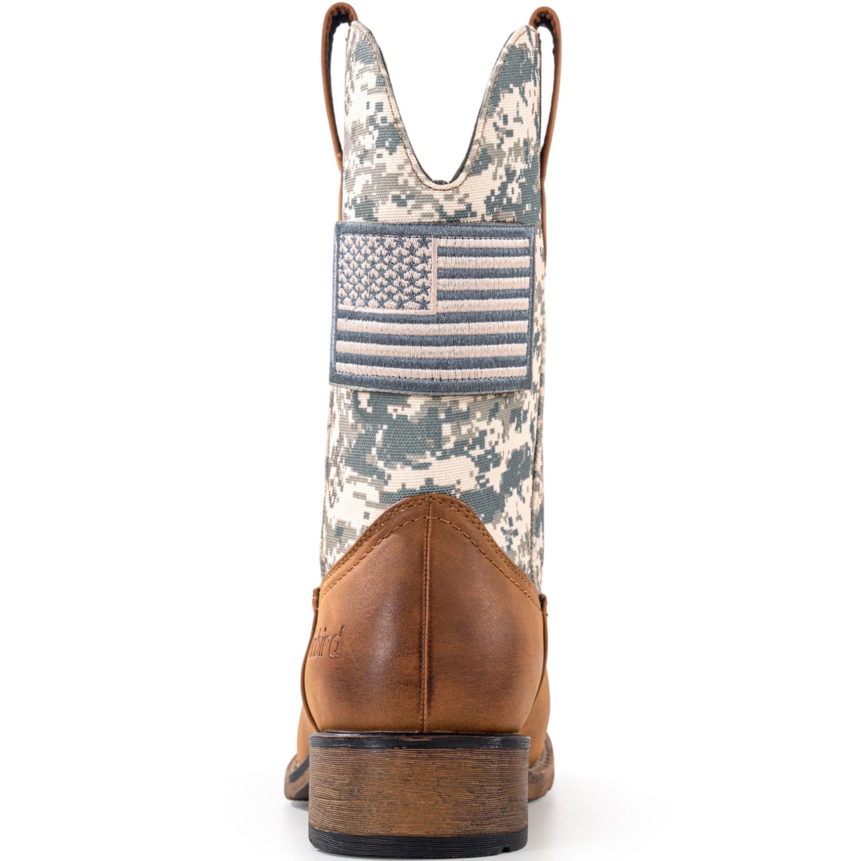 Winbird Cowboy Boots For Men - Square Toe Western Mens Slip on Patriot Boots with National Flag Patch, Slip Resistant Classic Pull On Short Country Chunky Heel Boot