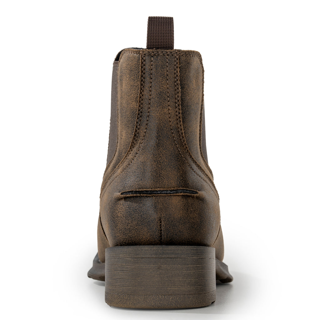 Cowboy Boots for Men Square Toe Western Chelsea Boots Slip on Ankle Boots Casual Mens Dress Shoes