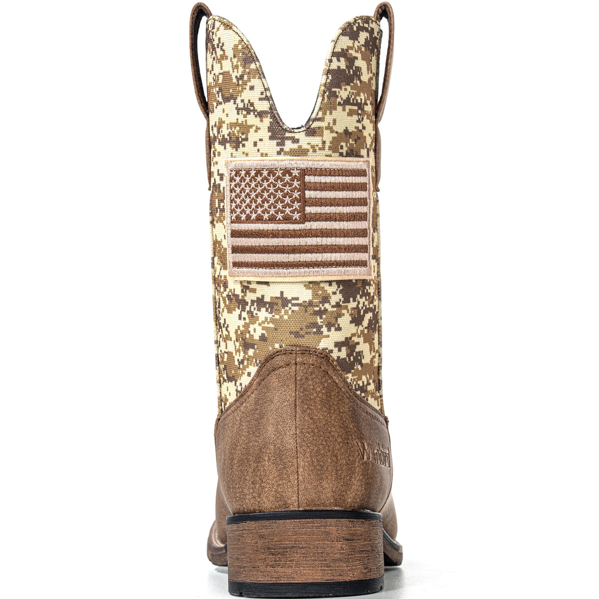 Winbird Cowboy Boots For Men - Square Toe Western Mens Slip on Patriot Boots with National Flag Patch, Slip Resistant Classic Pull On Short Country Chunky Heel Boot