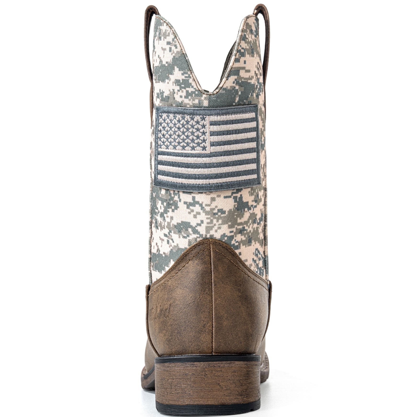Winbird Cowboy Boots For Men - Square Toe Western Mens Slip on Patriot Boots with National Flag Patch, Slip Resistant Classic Pull On Short Country Chunky Heel Boot