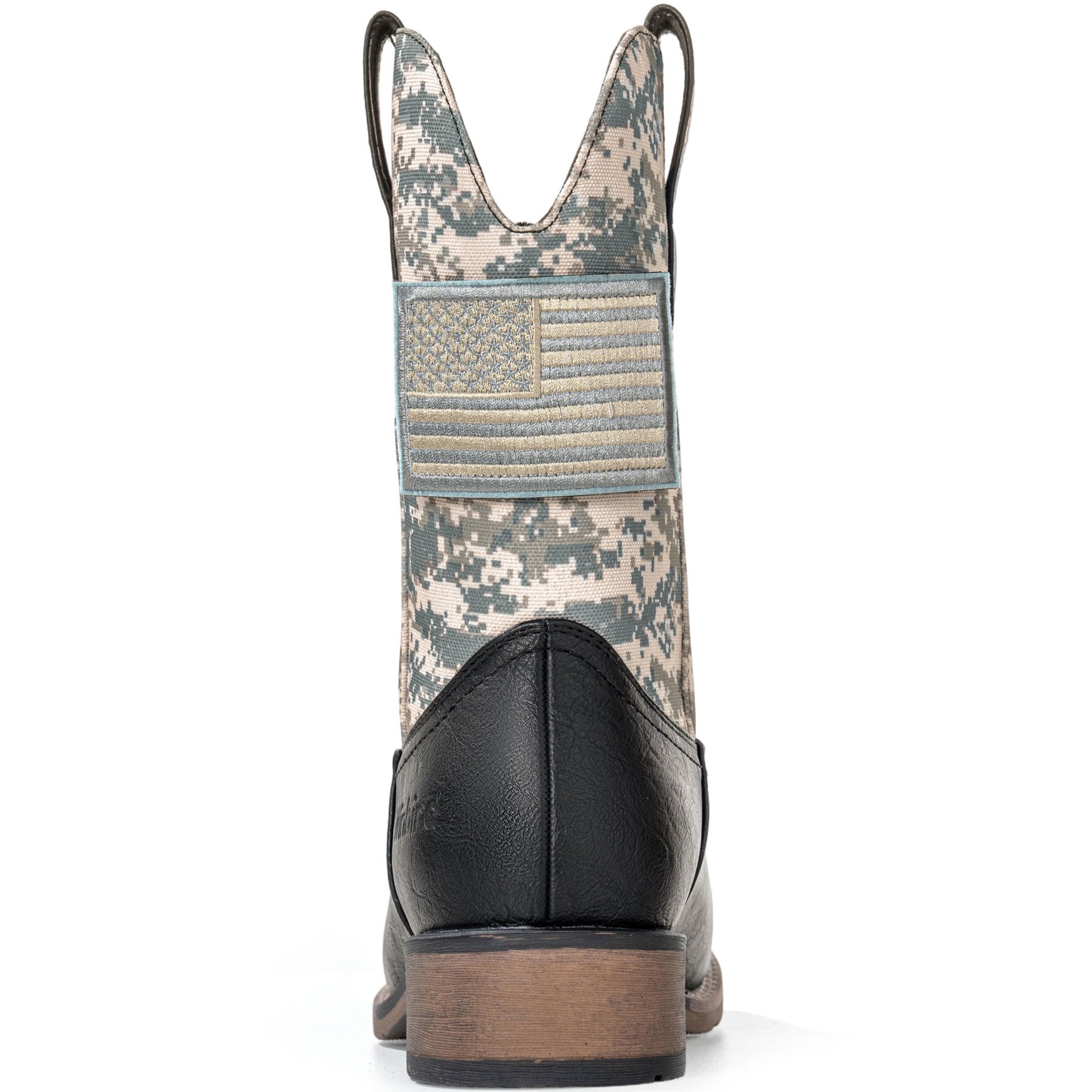 Winbird Cowboy Boots For Men - Square Toe Western Mens Slip on Patriot Boots with National Flag Patch, Slip Resistant Classic Pull On Short Country Chunky Heel Boot