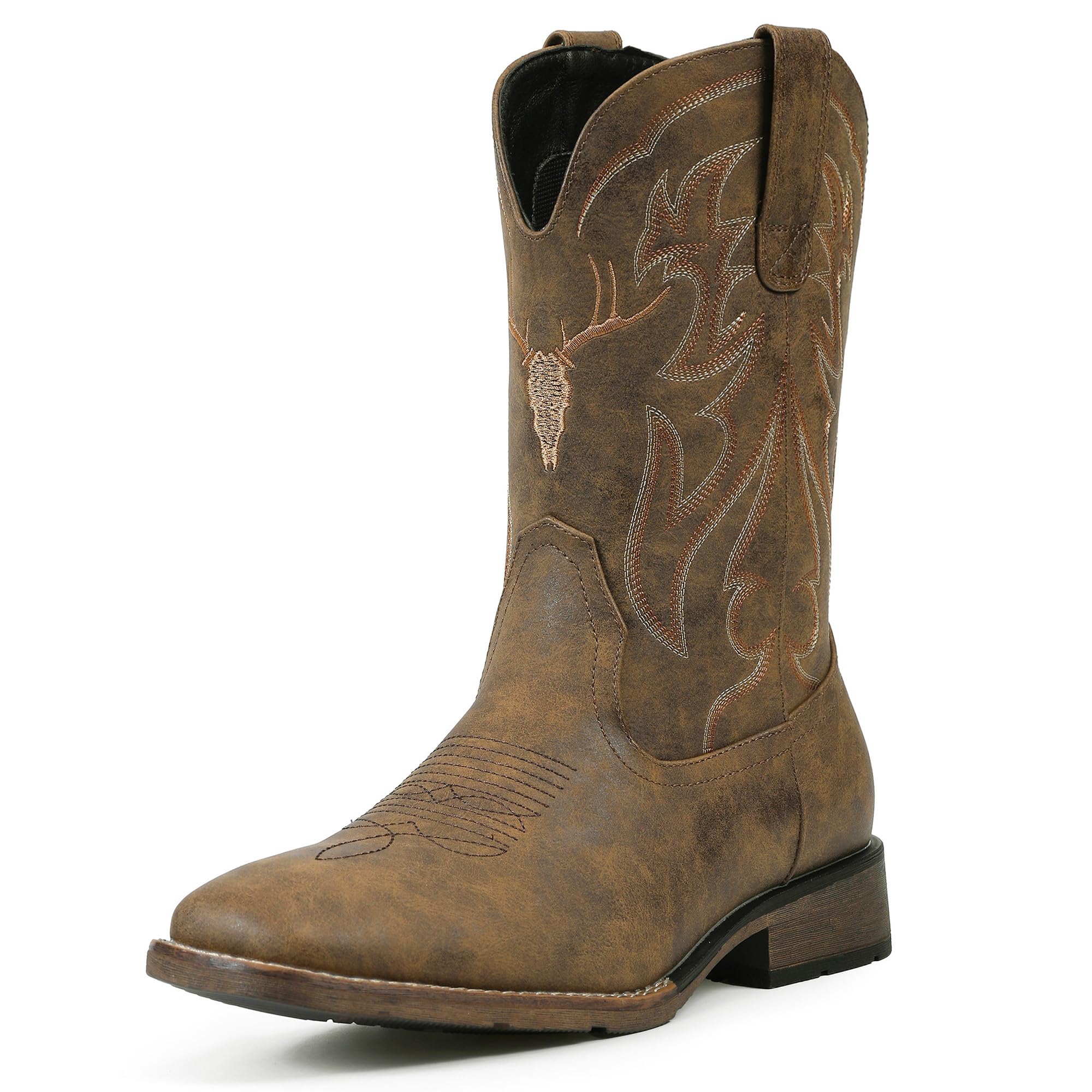 Winbird Cowboy Boots For Men Square Toe Western Boots Slip Resistant Country Boot