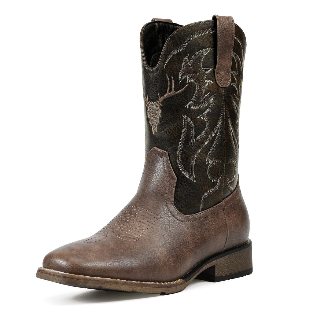 Winbird Cowboy Boots for Men Square Toe Western Boots Retro Classic Embroidered Pull On Boot for Festivals and Gift-giving