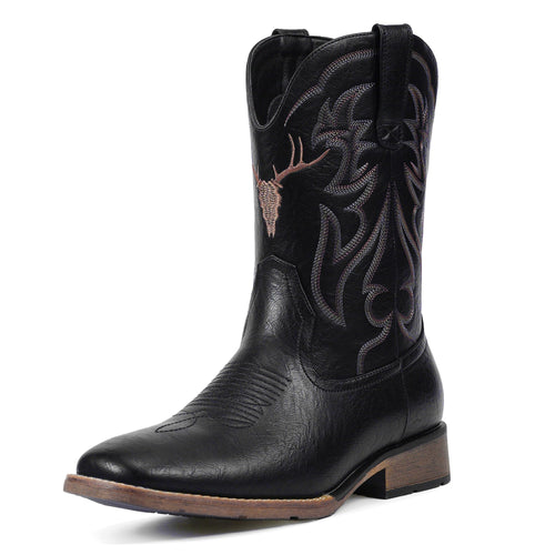 Winbird Cowboy Boots For Men Square Toe Western Boots Slip Resistant Country Boot