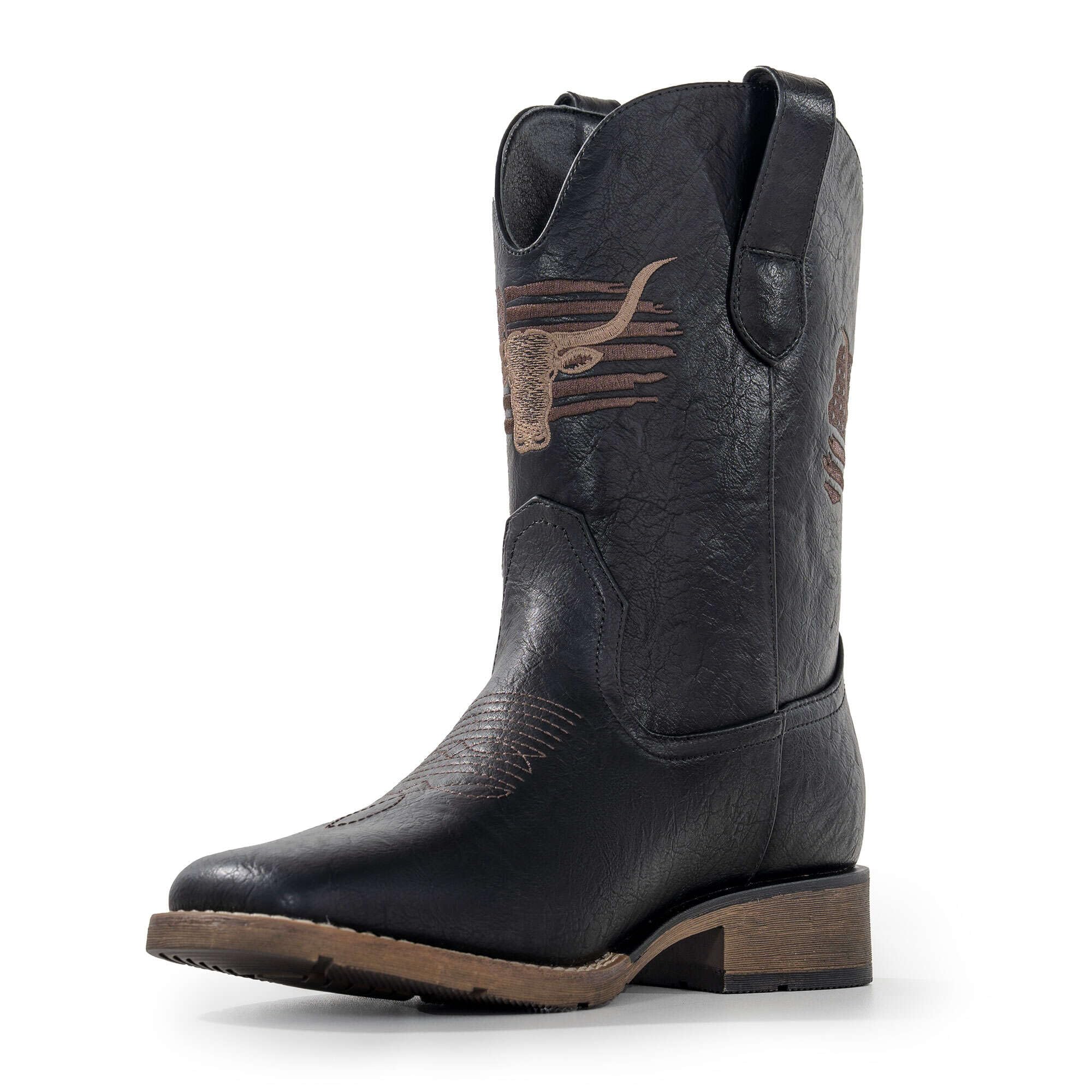 Winbird Cowboy Boots For Men Square Toe Western Men's Boots Vegan/Genuine Leather with Classic Patriot Pull On Boot