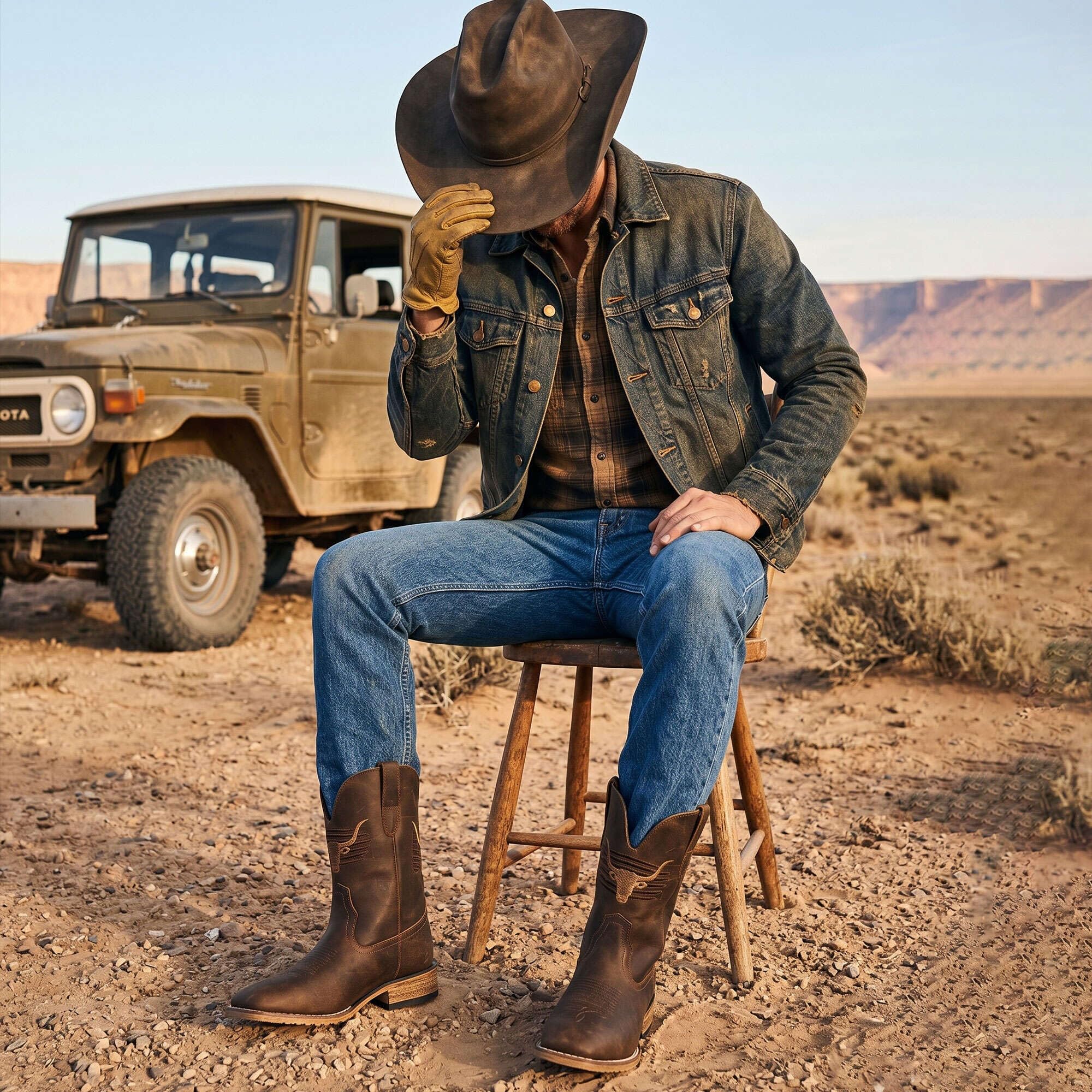 Winbird Cowboy Boots For Men Square Toe Western Men's Boots Vegan/Genuine Leather with Classic Patriot Pull On Boot