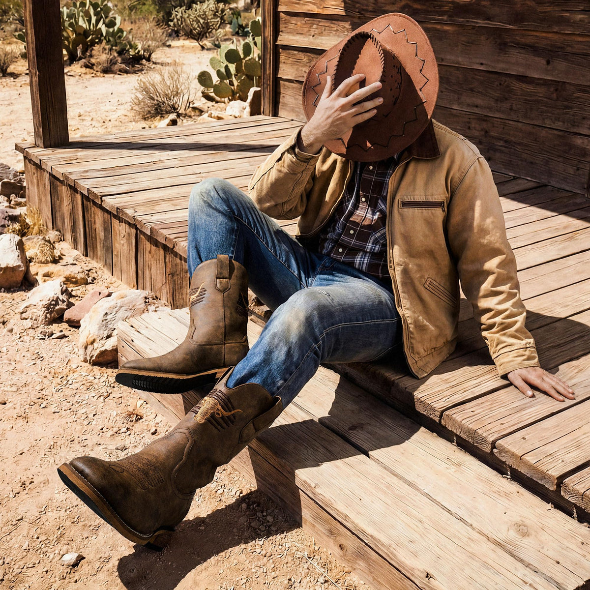 Winbird Cowboy Boots For Men Square Toe Western Men's Boots Vegan/Genuine Leather with Classic Patriot Pull On Boot