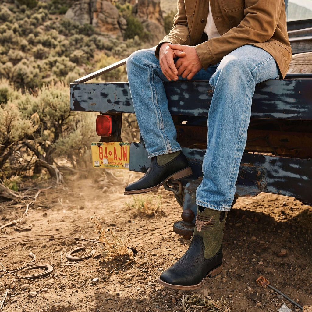 Winbird Cowboy Boots For Men Square Toe Western Men's Boots Vegan/Genuine Leather with Classic Patriot Pull On Boot
