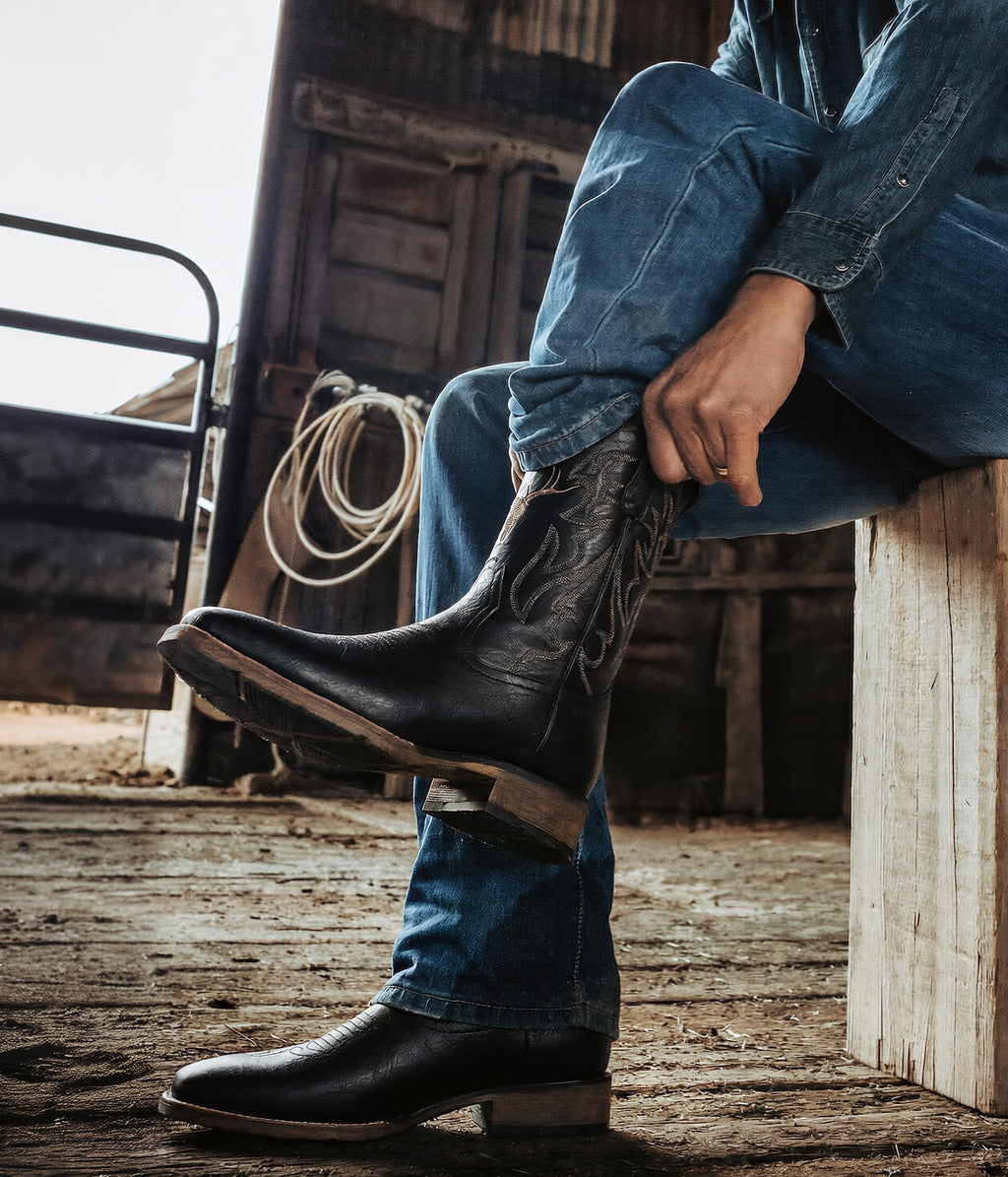 Winbird Cowboy Boots for Men Square Toe Western Boots Retro Classic Embroidered Pull On Boot for Festivals and Gift-giving