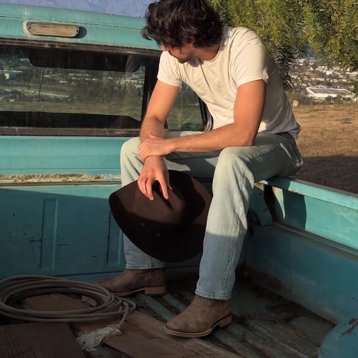 Winbird Cowboy Boots For Men Square Toe Western Men's Boots Vegan/Genuine Leather with Classic Patriot Pull On Boot