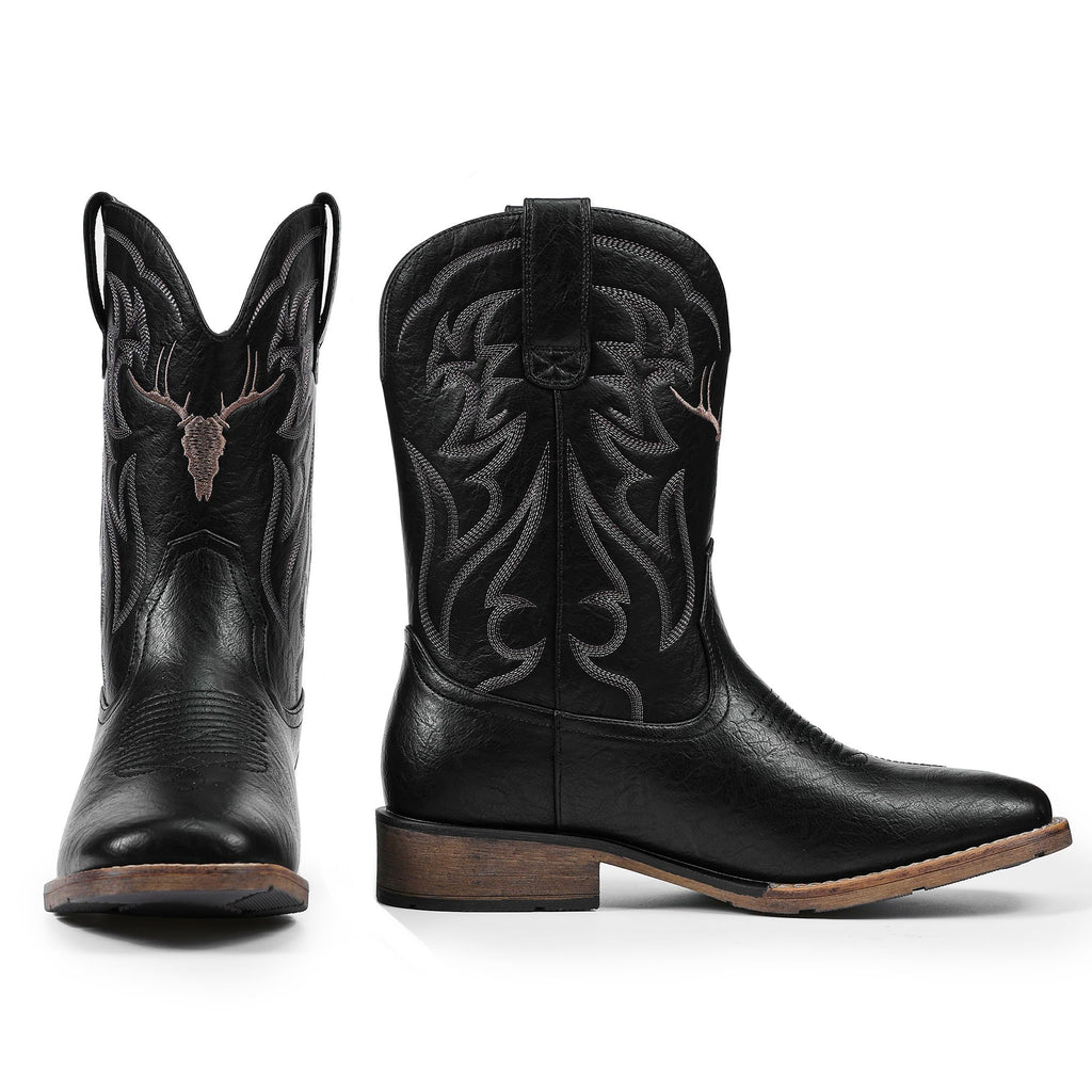Winbird Cowboy Boots for Men Square Toe Western Boots Retro Classic Embroidered Pull On Boot for Festivals and Gift-giving