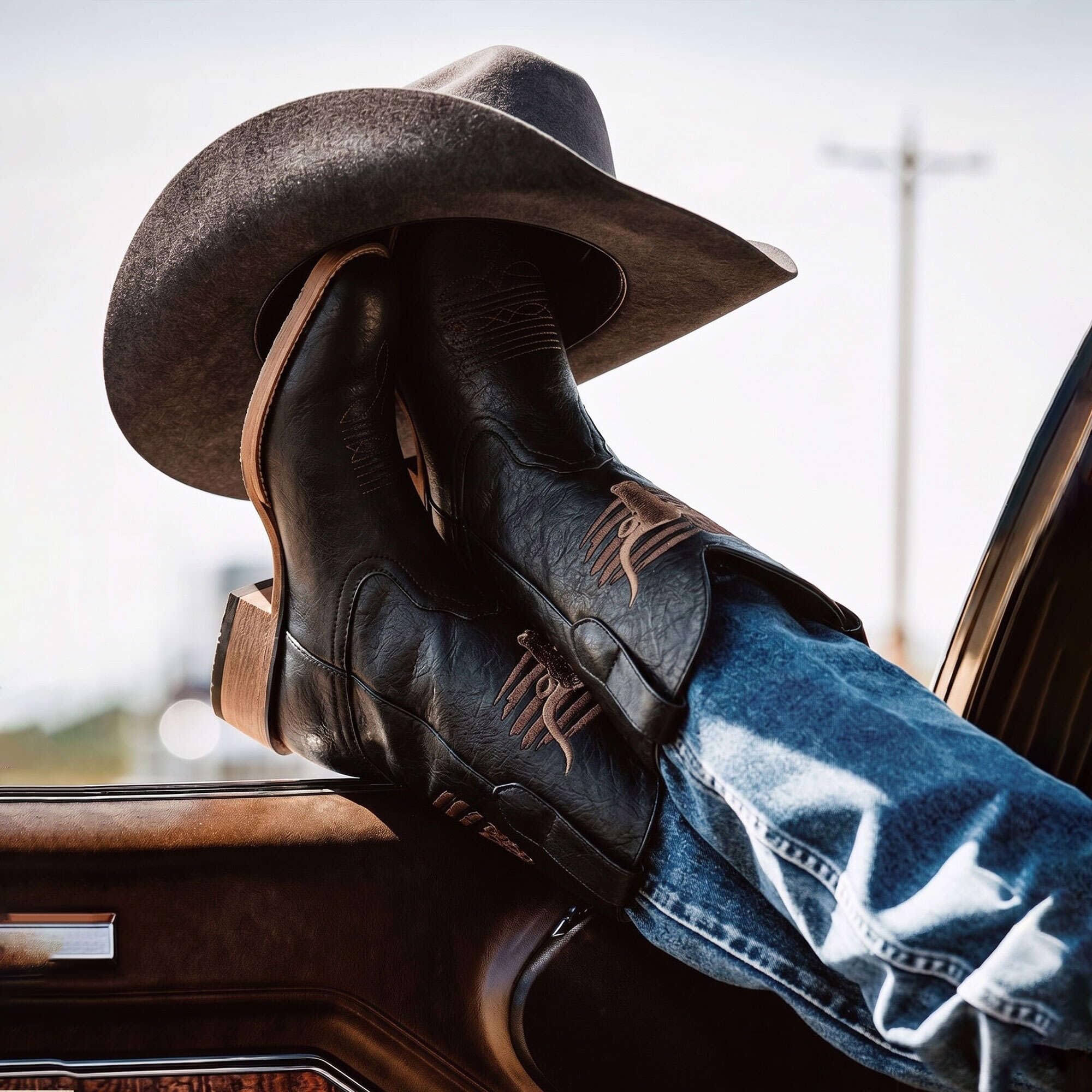 Winbird Cowboy Boots For Men Square Toe Western Men's Boots Vegan/Genuine Leather with Classic Patriot Pull On Boot