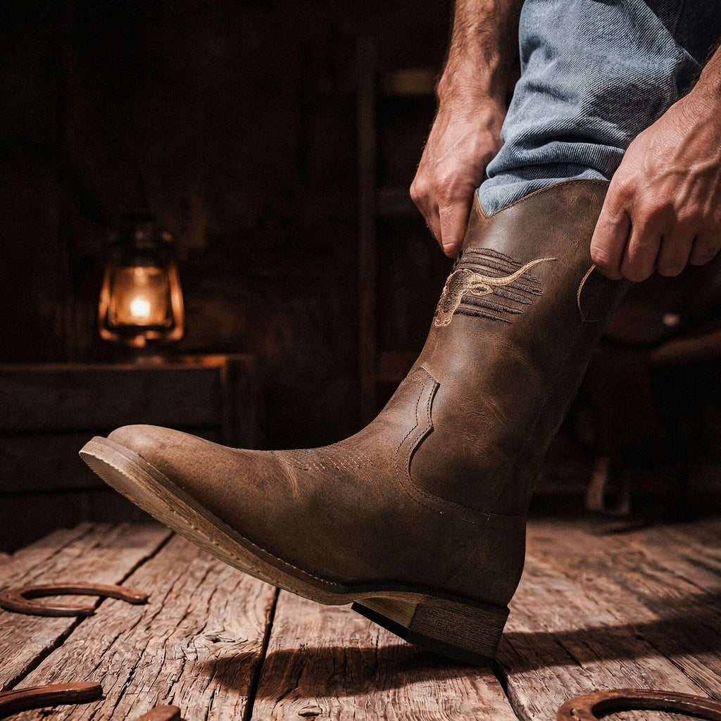 Winbird Cowboy Boots For Men Square Toe Western Men's Boots Vegan/Genuine Leather with Classic Patriot Pull On Boot