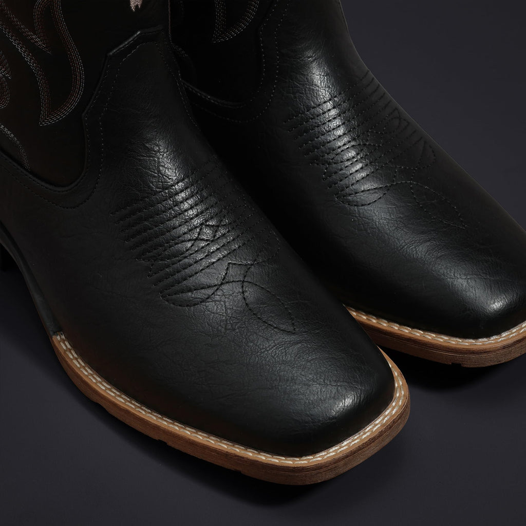 Winbird Cowboy Boots for Men Square Toe Western Boots Retro Classic Embroidered Pull On Boot for Festivals and Gift-giving