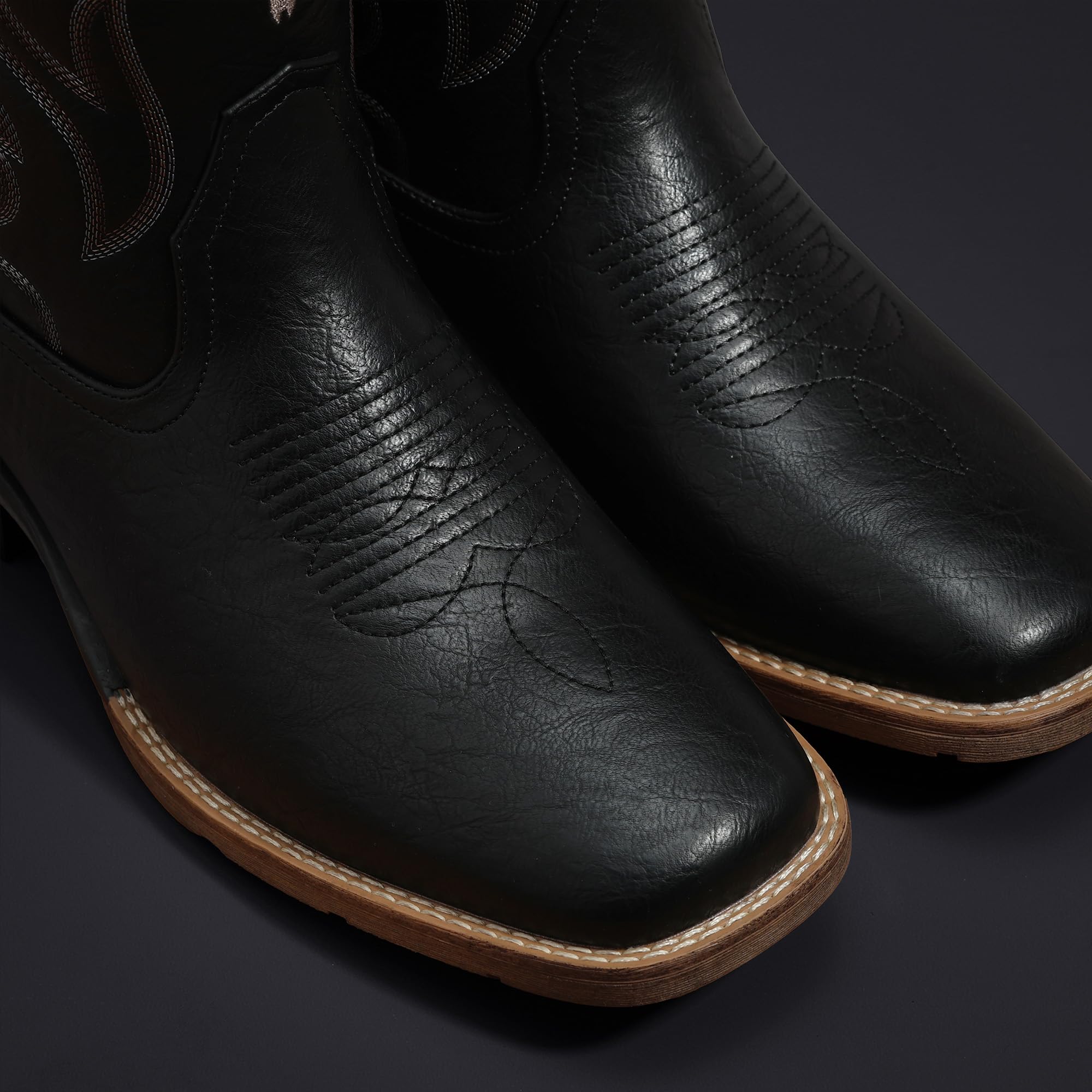 Winbird Cowboy Boots for Men Square Toe Western Boots Retro Classic Embroidered Pull On Boot for Festivals and Gift-giving