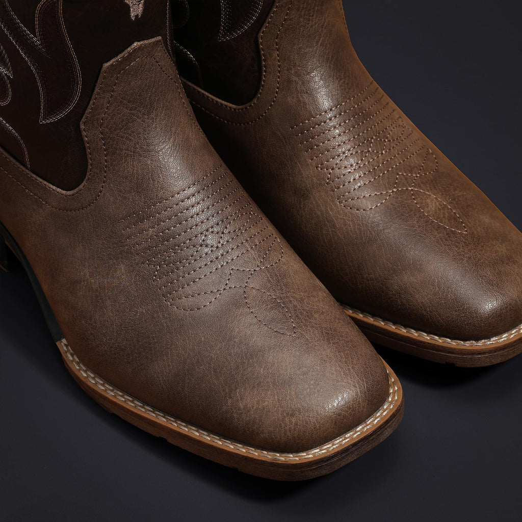 Winbird Cowboy Boots for Men Square Toe Western Boots Retro Classic Embroidered Pull On Boot for Festivals and Gift-giving