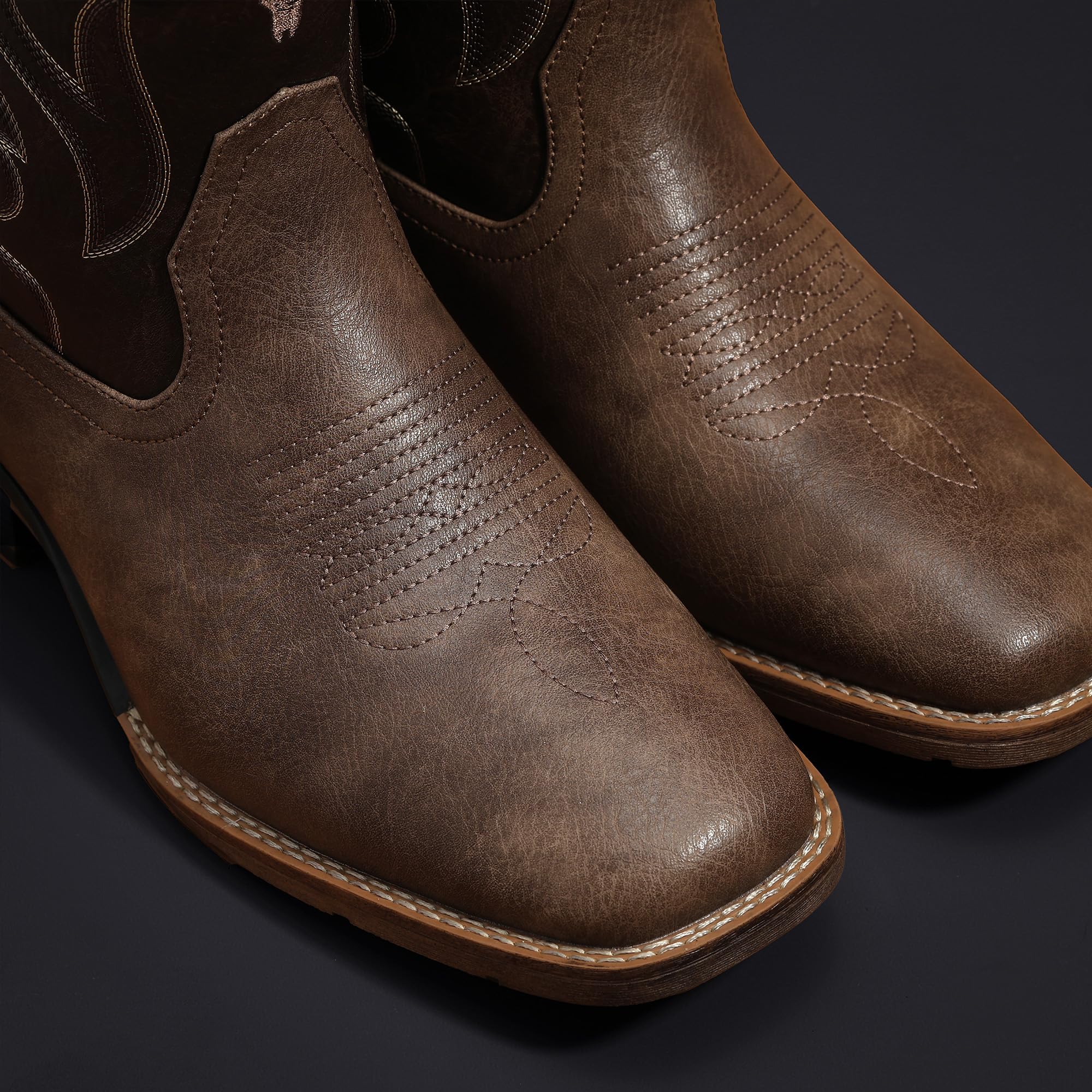 Winbird Cowboy Boots for Men Square Toe Western Boots Retro Classic Embroidered Pull On Boot for Festivals and Gift-giving