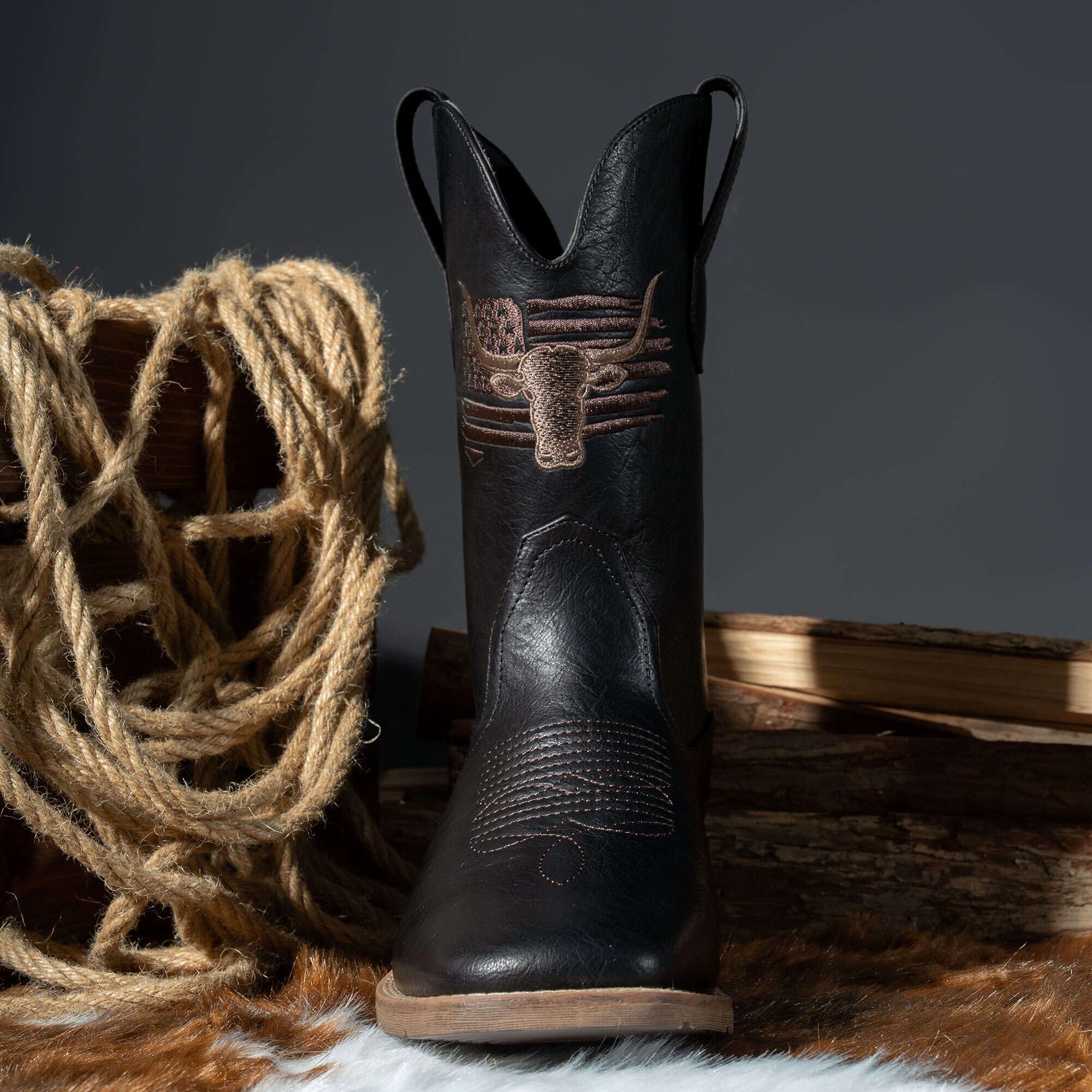 Winbird Cowboy Boots For Men Square Toe Western Men's Boots Vegan/Genuine Leather with Classic Patriot Pull On Boot