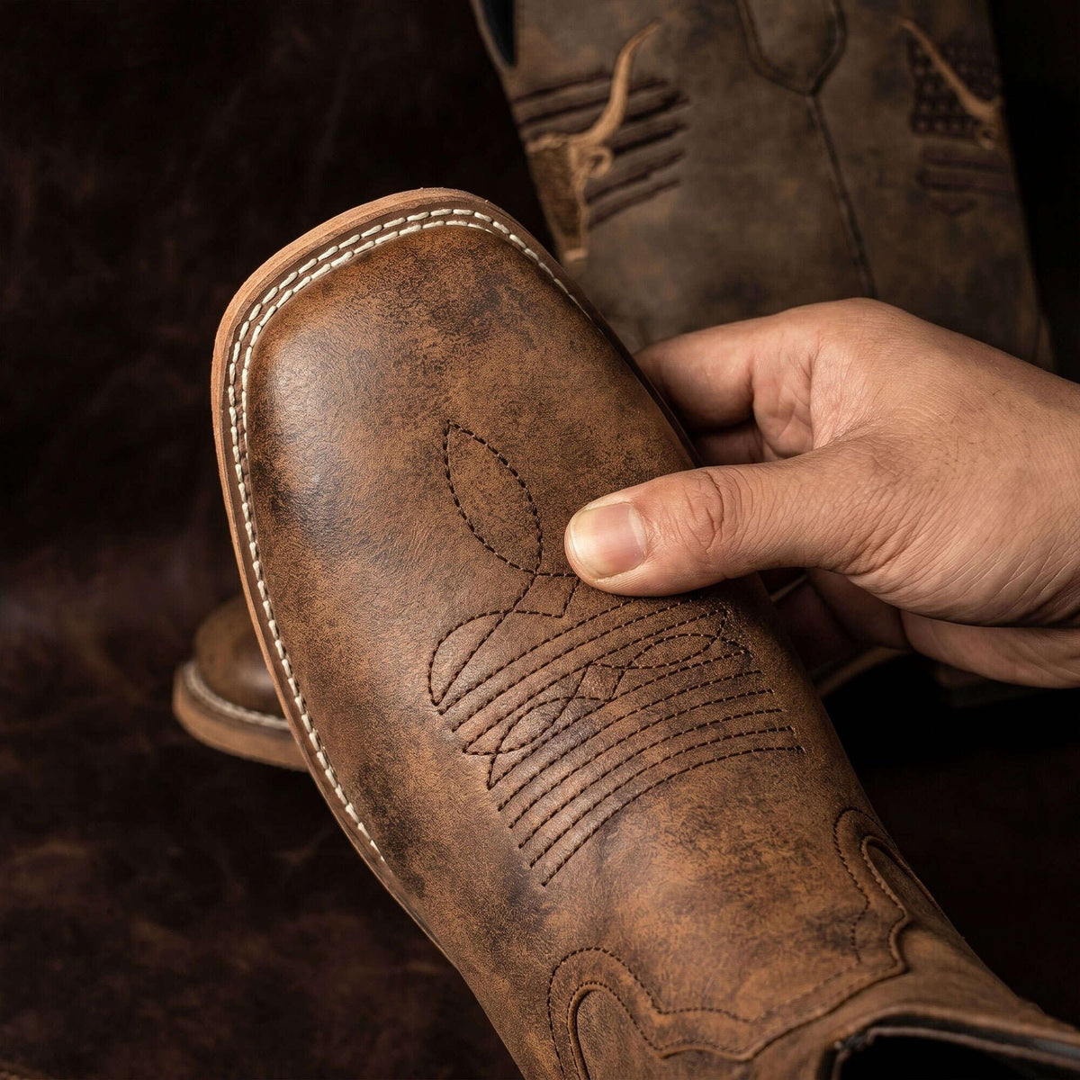 Winbird Cowboy Boots For Men Square Toe Western Men's Boots Vegan/Genuine Leather with Classic Patriot Pull On Boot