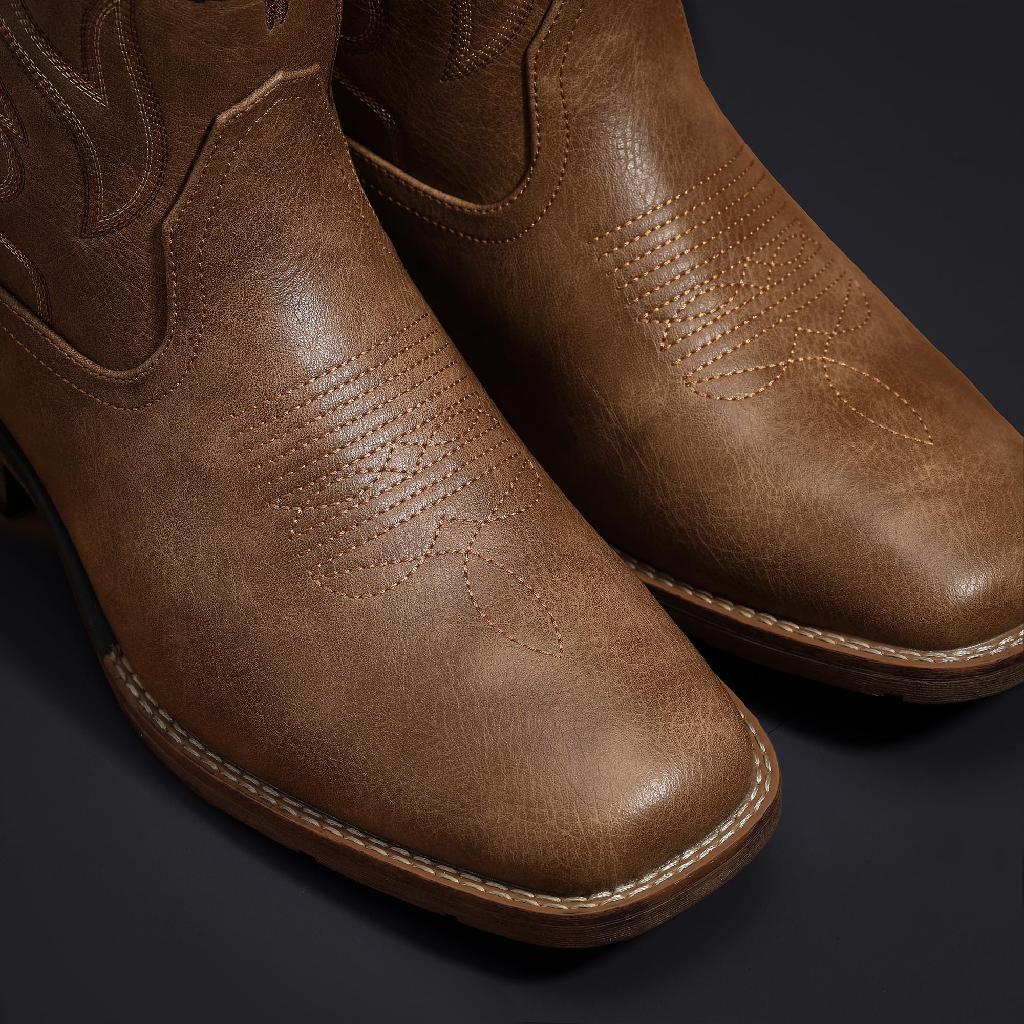 Winbird Cowboy Boots for Men Square Toe Western Boots Retro Classic Embroidered Pull On Boot for Festivals and Gift-giving