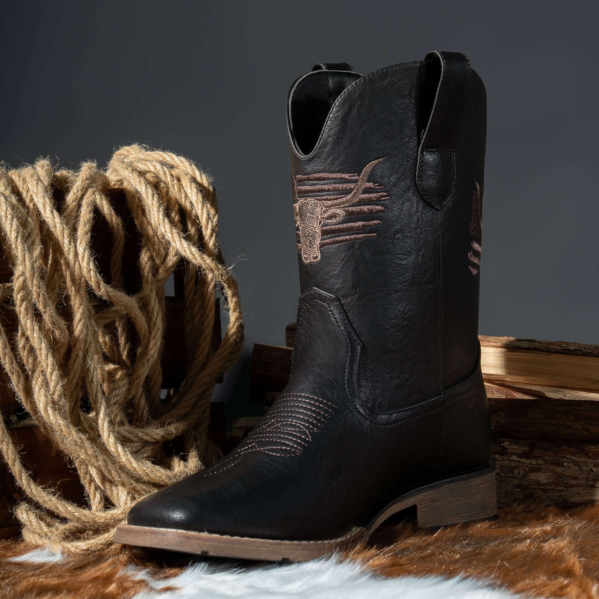 Winbird Cowboy Boots For Men Square Toe Western Men's Boots Vegan/Genuine Leather with Classic Patriot Pull On Boot